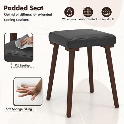 Costway 5PCS Dining Table Set for 4 w/ 4 Upholstered Stools Rubber Wood Legs for Kitchen