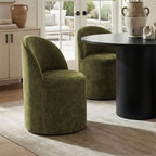 5-Piece Dining Table Set for 4, Modern Barrel Chair with Wheels and Chenille Upholstery, Black Round Pedestal Table-Panipeachy