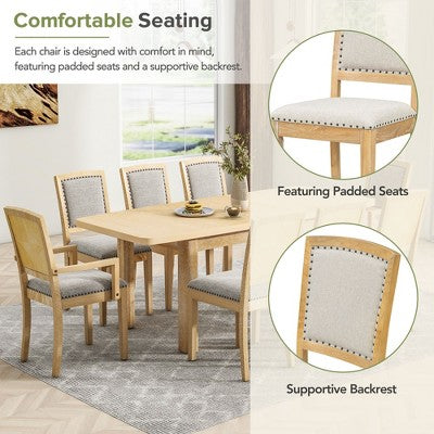 9 Pieces Extendable Dining Table Set for 6, Rectangular Kitchen Dining Table with Removable Leaf and 6 Armless Chairs and 2 Arm Chairs