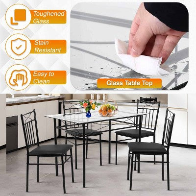 BestMassage 5 Piece Dining Table Set Modern Space-Saving Kitchen Table Set with 4 Chairs and Top Table Perfect for Small Apartments and Kitchens