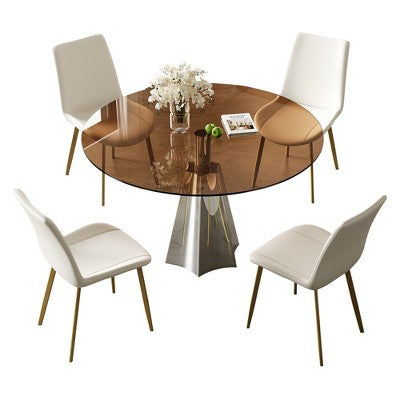 GDFStudio Lenhart Mid-Century 5 Piece Round Dining Set with 35 Glass Table and 4 Ergonomic Chairs