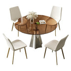 GDFStudio Lenhart Mid-Century 5 Piece Round Dining Set with 35 Glass Table and 4 Ergonomic Chairs