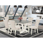 HomeStock 7-Piece Rectangle Natural Oak Finish Solid Wood Top Dining Table with 6-Parson Chairs