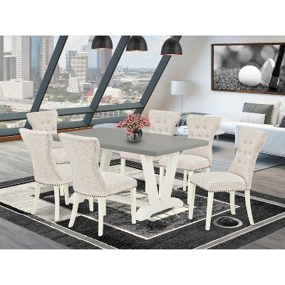 HomeStock 7-Piece Rectangle Natural Oak Finish Solid Wood Top Dining Table with 6-Parson Chairs