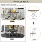 Farmhouse Extendable Round Dining Set for 4, Kitchen Dining Table Set with 4 Upholstered Dining Chairs for Dining Room