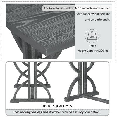 6 PCS Retro Dining Table Set, Rectangular Table with Unique Legs and Upholstered Chairs-ModernLuxe