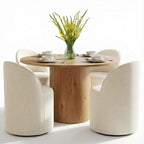 Dining Table Set for 4, Upholstered Barrel Chair with Castors and Round Pedestal Table for Kitchen or Breakfast Nook-Panipeachy