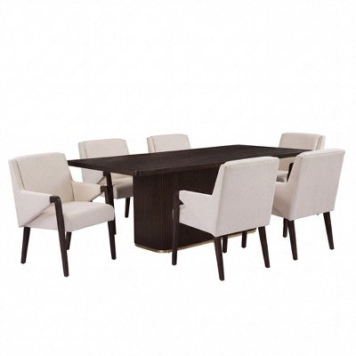 Christopher Knight Home Lindiwe Modern 7 Piece Rubberwood Linen Upholstered Dining Set with Rectangular Table