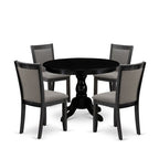 HomeStock Round Pedestal Dinette Set Wirebrushed Black Linen Fabric Chairs