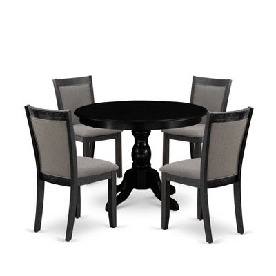 HomeStock Round Pedestal Dinette Set Wirebrushed Black Linen Fabric Chairs
