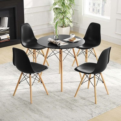 Costway Dining Table Set Modern 5 PCS For 4 Round Dining Room Table Set with Solid Wood Leg Black/Brown/White