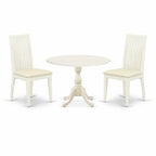 3-Piece Linen White Finish Solid Wood Top - Dining Room Set - Seats 4
