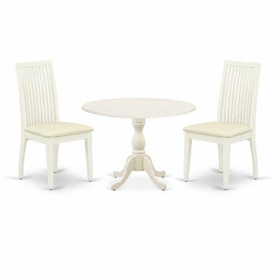 3-Piece Linen White Finish Solid Wood Top - Dining Room Set - Seats 4