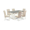 HomeStock 7-Piece Natural Oak Finish Solid Wood Top Dining Table with 6-Chairs
