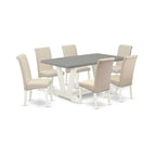 HomeStock 7-Piece Natural Oak Finish Solid Wood Top Dining Table with 6-Chairs