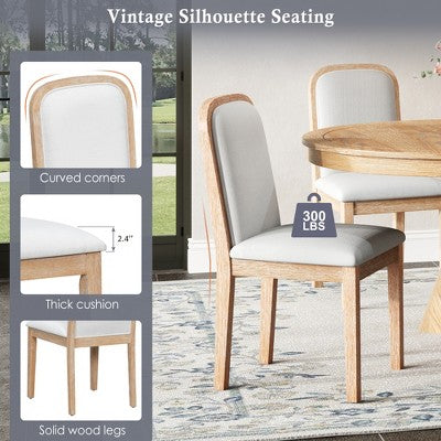 5 Piece Extendable Dining Table Set Dining Set for 4, Vintage Round Kitchen Table Set with 4 Upholstered Dining Chairs - ModernLuxe