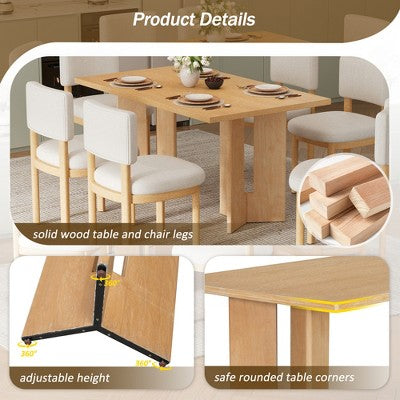 7 Piece Farmhouse Dining Table Set Dining Set for 6, 60 Kitchen Table Set with 6 Upholstered Dining Chairs - ModernLuxe