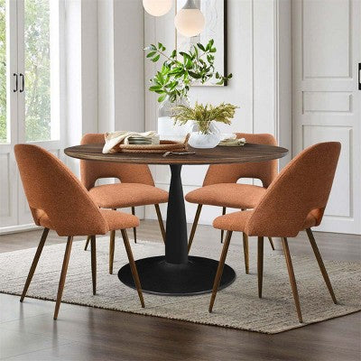 5 Piece Dining Set for 4 Round Walunut Dining Table with Metal Pedestal Base + 4 Upholstered Armless Chairs for Dining Room,Kitchen-Panipeachy