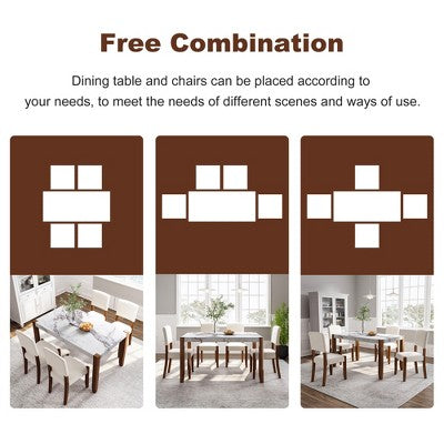 Faux Marble Dining Table Set for 4, 5 Pieces Rectangle Dining Table with 4 Upholstered Chairs for Small Space Kictchen