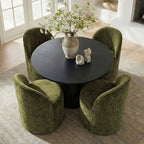 5-Piece Dining Table Set for 4, Modern Barrel Chair with Wheels and Chenille Upholstery, Black Round Pedestal Table-Panipeachy