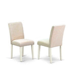 Vintage Oval Dining Table Set - 5pc Table & 4 Chairs - Linen White Legs - Light Beige Fabric