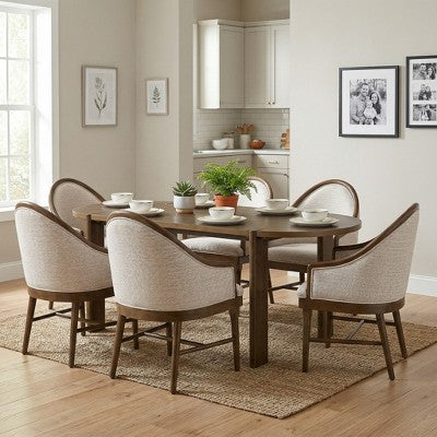 Christopher Knight Home Thiago Modern 7 Piece Rubberwood Dining Set with Curved Backrest and Oval Table