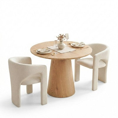 Round Dining Table Set with 2 Chenille Armchairs, Modern Pedestal Table and Upholstered Chairs with Full Back and Arms-Panipeachy