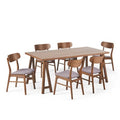 GDFStudio Alexis Mid Century Modern 7 Piece Fabric and Upholstered Rubberwood Dining Set
