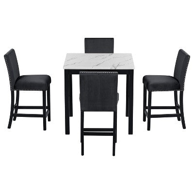 GDFStudio Danielle Modern 5 Piece Rubberwood Counter Height Dining Table Set with Velvet Upholstered Chairs