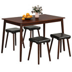 Costway 5PCS Dining Table Set for 4 w/ 4 Upholstered Stools Rubber Wood Legs for Kitchen