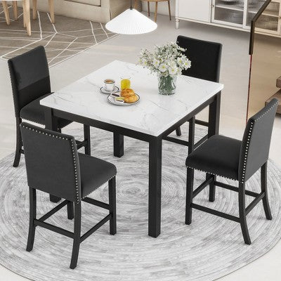 GDFStudio Danielle Modern 5 Piece Rubberwood Counter Height Dining Table Set with Velvet Upholstered Chairs