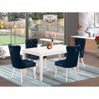5-Piece Rectangular Linen White Finish Solid Wood Top-Upholstered Dining Room Set-Seats 4