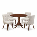 HomeStock 5-Pc Round Mahogany Finish Solid Wood Top Dining table with 4 Chairs with Drop Leaf