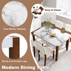 Faux Marble Dining Table Set for 4, 5 Pieces Rectangle Dining Table with 4 Upholstered Chairs for Small Space Kictchen