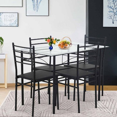 BestMassage 5 Piece Dining Table Set Modern Space-Saving Kitchen Table Set with 4 Chairs and Top Table Perfect for Small Apartments and Kitchens