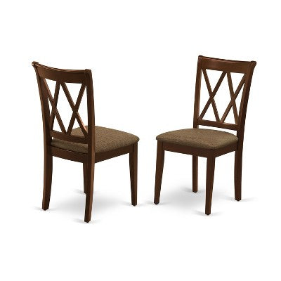 HomeStock Belmont 5Pc Dining Set Includes a Round Dinette Table with Drop Leaves and Four Double X Back Linen Seat Kitchen Chairs, Mahogany Finish
