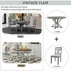 Farmhouse Extendable Round Dining Set for 4, Kitchen Dining Table Set with 4 Upholstered Dining Chairs for Dining Room