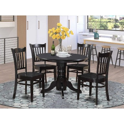 HomeStock Belmont 5 Piece Kitchen Table & Chairs Set Includes a Round Dining Room Table , Pedestal , 4 Solid Wood Seat Chairs, 42x42 Inch, Linen White