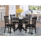 HomeStock Belmont 5 Piece Kitchen Table & Chairs Set Includes a Round Dining Room Table , Pedestal , 4 Solid Wood Seat Chairs, 42x42 Inch, Linen White