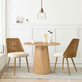 Round Dining Table Set for 2, Modern 35 Pedestal Table and Upholstered Dining Chairs with Rattan Backs, Perfect for Small Space Dining-Panipeachy