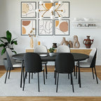 LeisureMod Tule 7-Piece Dining Set in Steel Frame with 6 Upholstered Seat Dining Chairs and 71 Oval Dining Table with Wood Tabletop