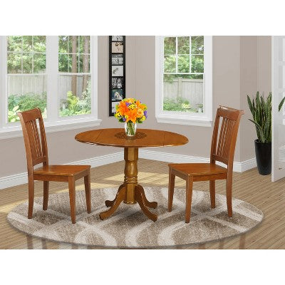 3-Piece Saddle Brown Finish Solid Wood Top - Dining Room Set - Seats 4