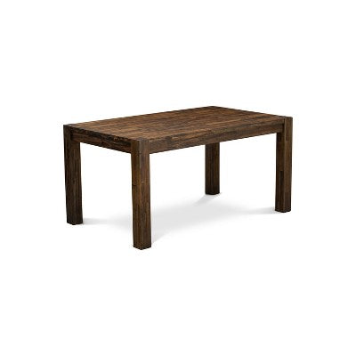HomeStock Belmont 7Pc Dining Room Table Set , Rectangle Table and 6 Parson Chairs with Light Sable Color Linen Fabric, Distressed Jacobean Finish