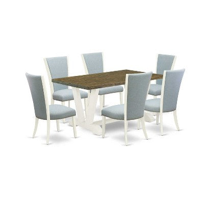 HomeStock 7-Piece Distressed Jacobean Finish Solid Wood Top Dining Table with 6-Chairs