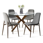 Olive+Oslo 5-Piece Dining Table Set for 4, Round Glass Dining Table with 4 Upholstered Dining Chairs Walnut Legs-Panipeachy