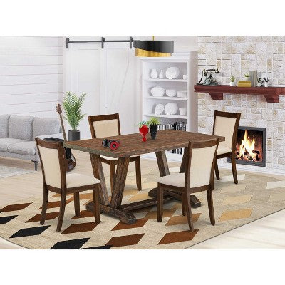 HomeStock 5-Piece Distressed Jacobean Finish Solid Wood Top Dining table with 4-Chairs