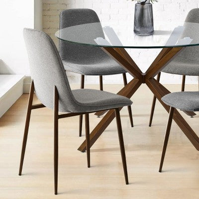 Olive+Oslo 5-Piece Dining Table Set for 4, Round Glass Dining Table with 4 Upholstered Dining Chairs Walnut Legs-Panipeachy