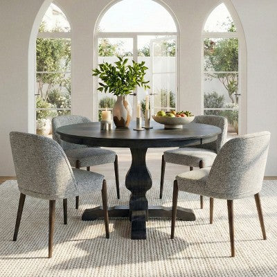 5-Piece Modern Dining Room Set for 4, Charcoal Round Table with 4 Upholstered Dining Chairs with Wood Legs for Dining Room or Farmhouse-Panipeachy