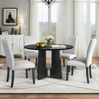 5-piece Round Dining Table Set Dining Set with 4 Upholstered Chairs for Dining Room, Kitchen and Living room, Beige/Black/Gray/White-ModernLuxe