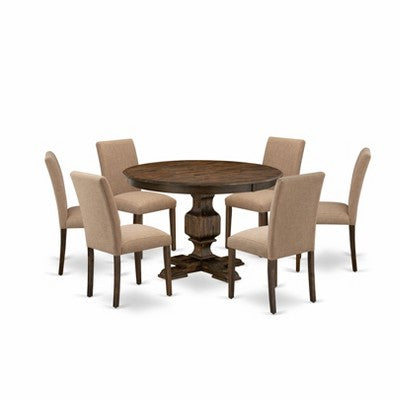 HomeStock Modern 7 Piece Dining Set Light Sable Linen Fabric